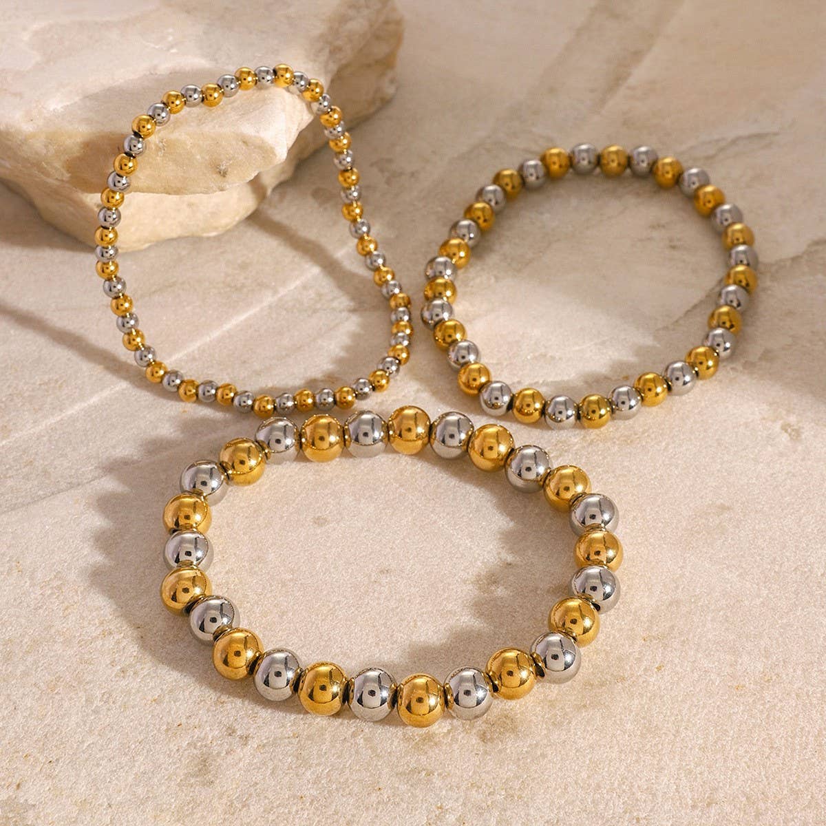 Designer Two-Tone Solid Bead Stretch Bracelet