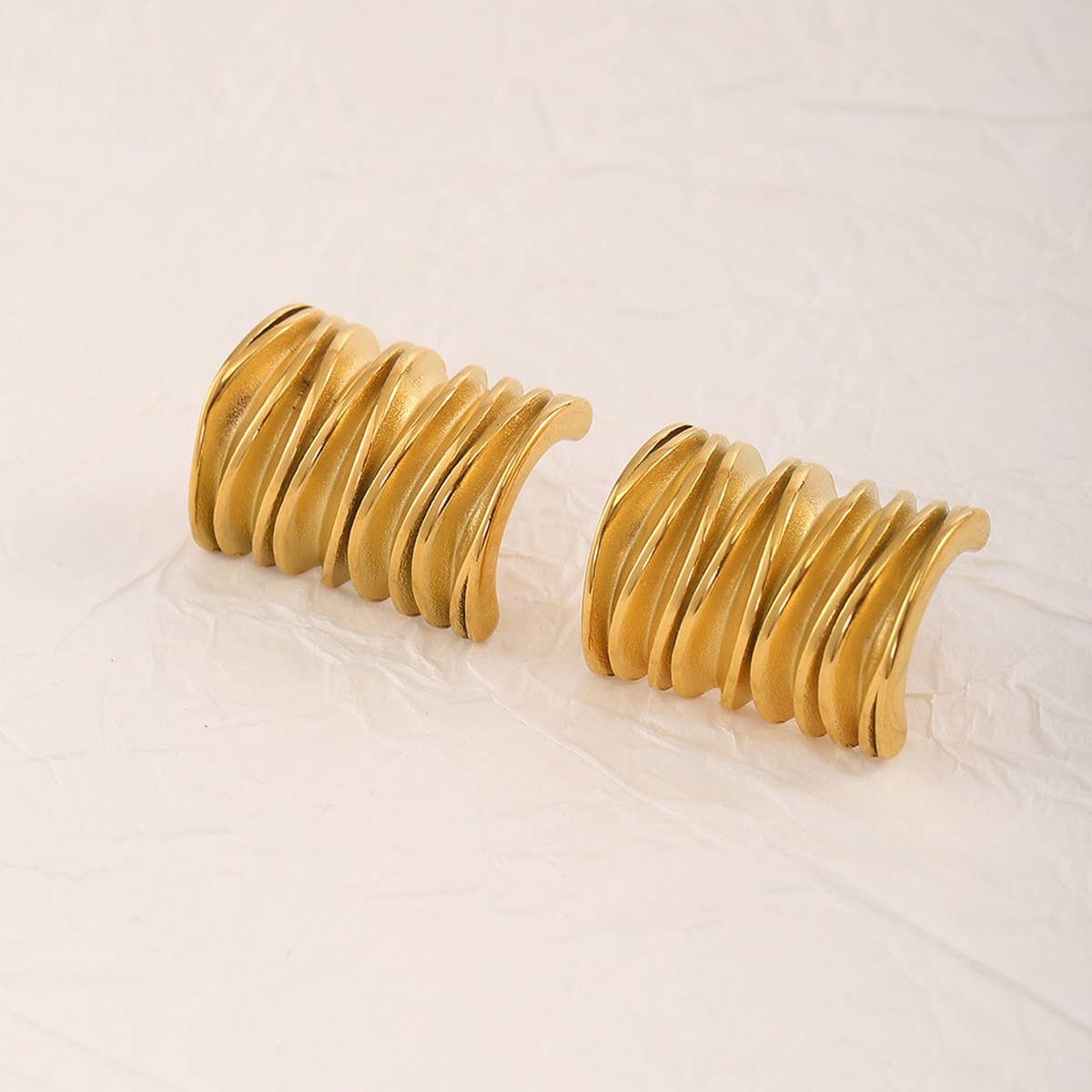 Minimalist 18K Steel Square Wave Stud Earrings