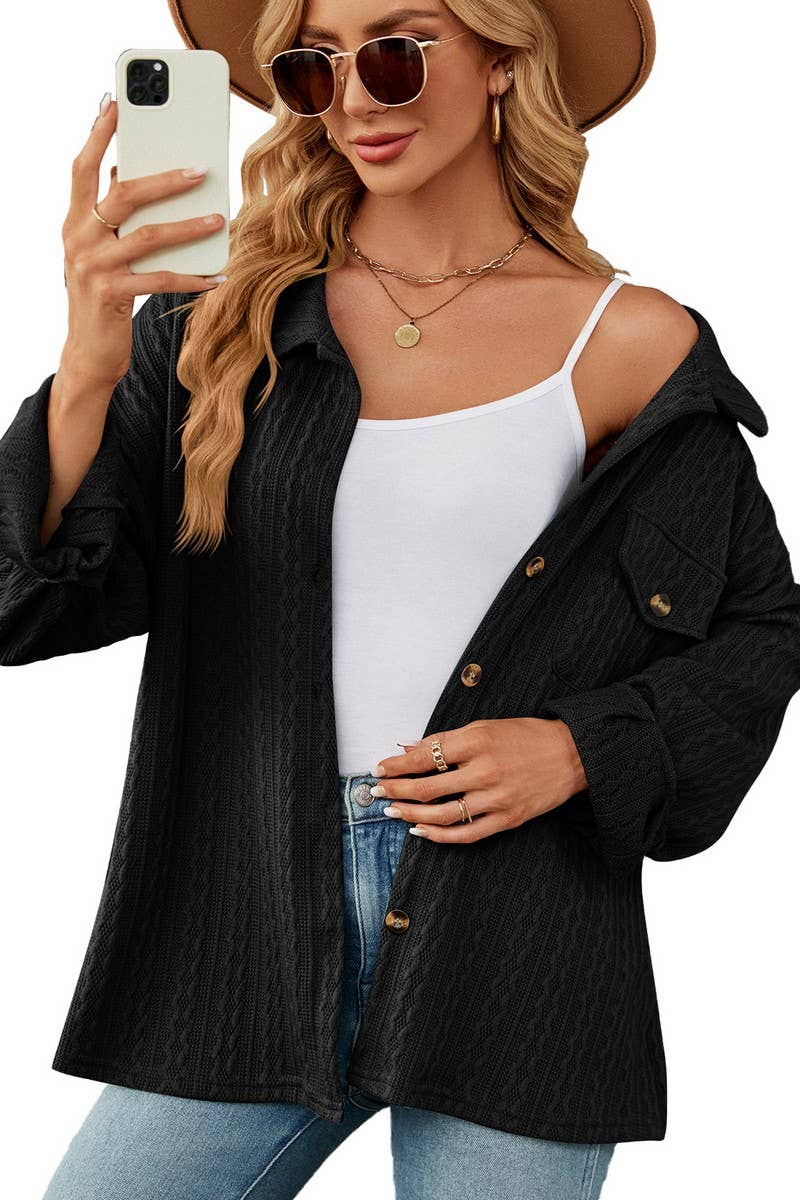 CWOCO0889_SOLID COLOR LAPEL POCKET BUTTON LONG SLEEVE COATS