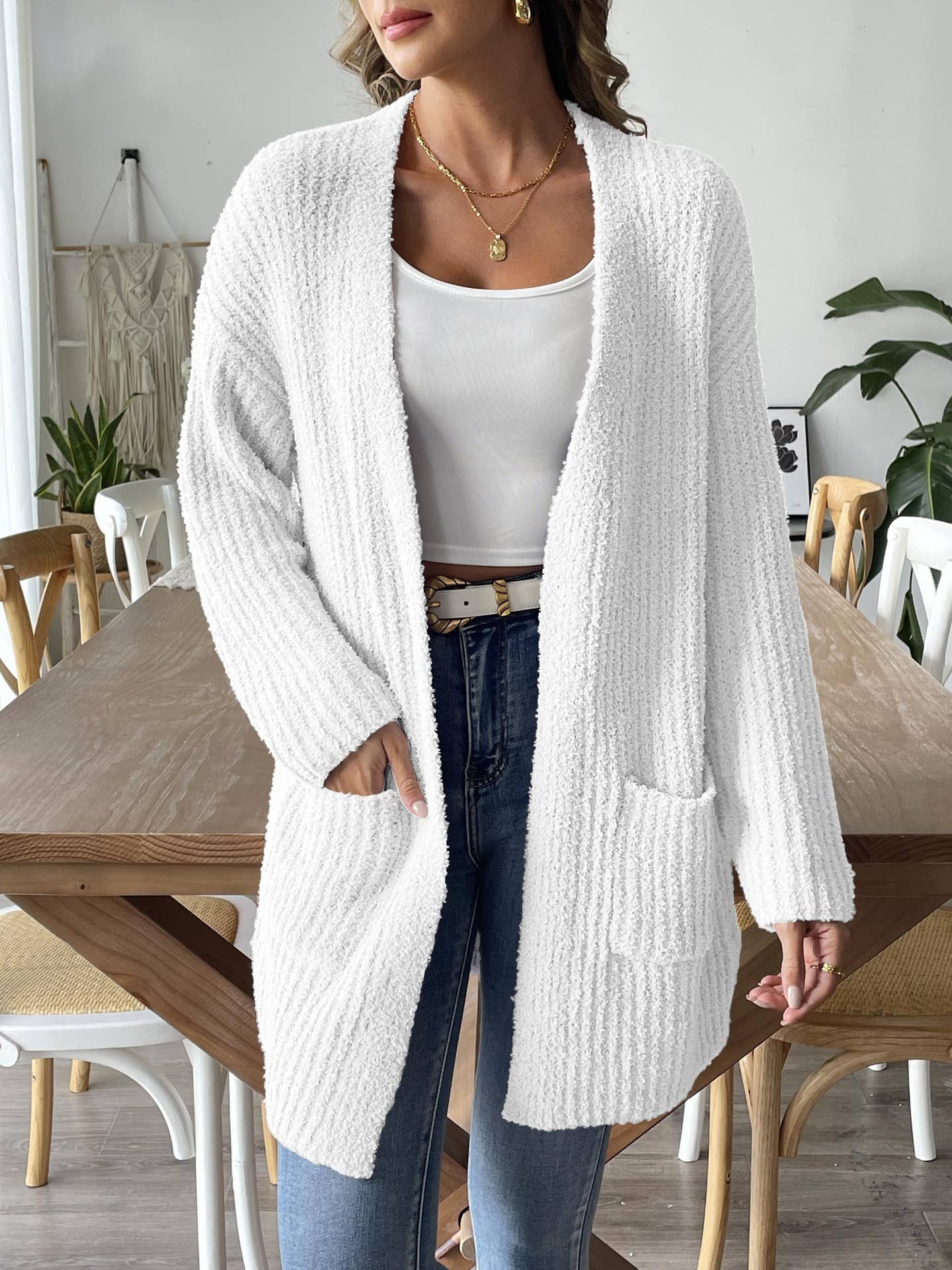 WOVEN SWEATER CASUAL DOUBLE POCKET CARDIGAN