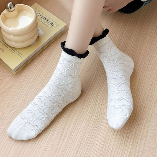 Rhombus, Heart Pattern Ruffle Ankle Socks