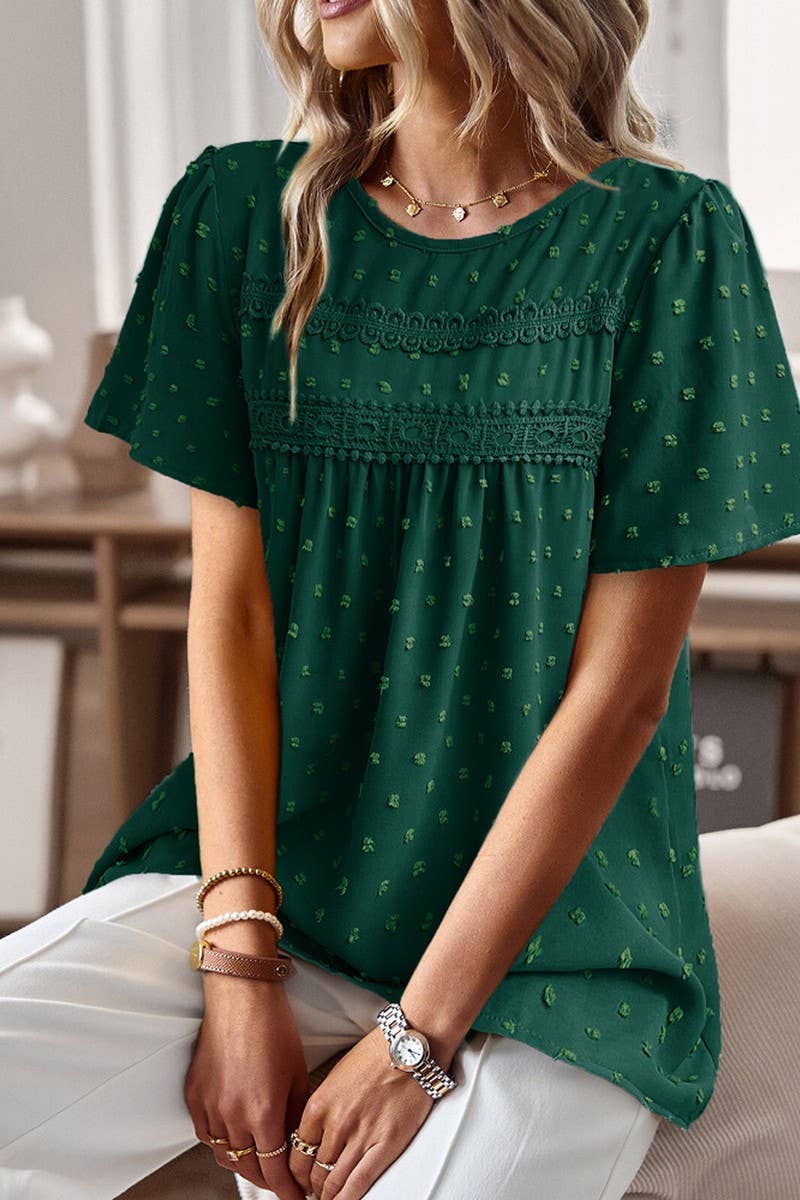 CWDSD8927_CASUAL SOLID COLOR ROUND NECK SHORT SLEEVE TOP