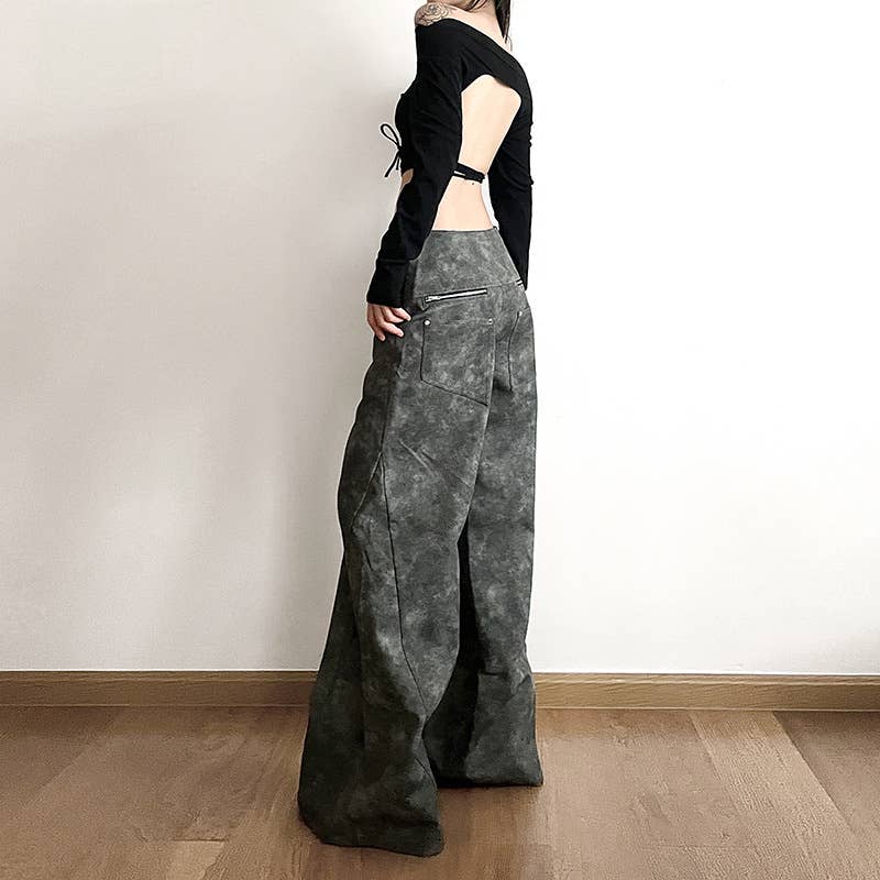Street fashion high-waisted loose wide-leg pants