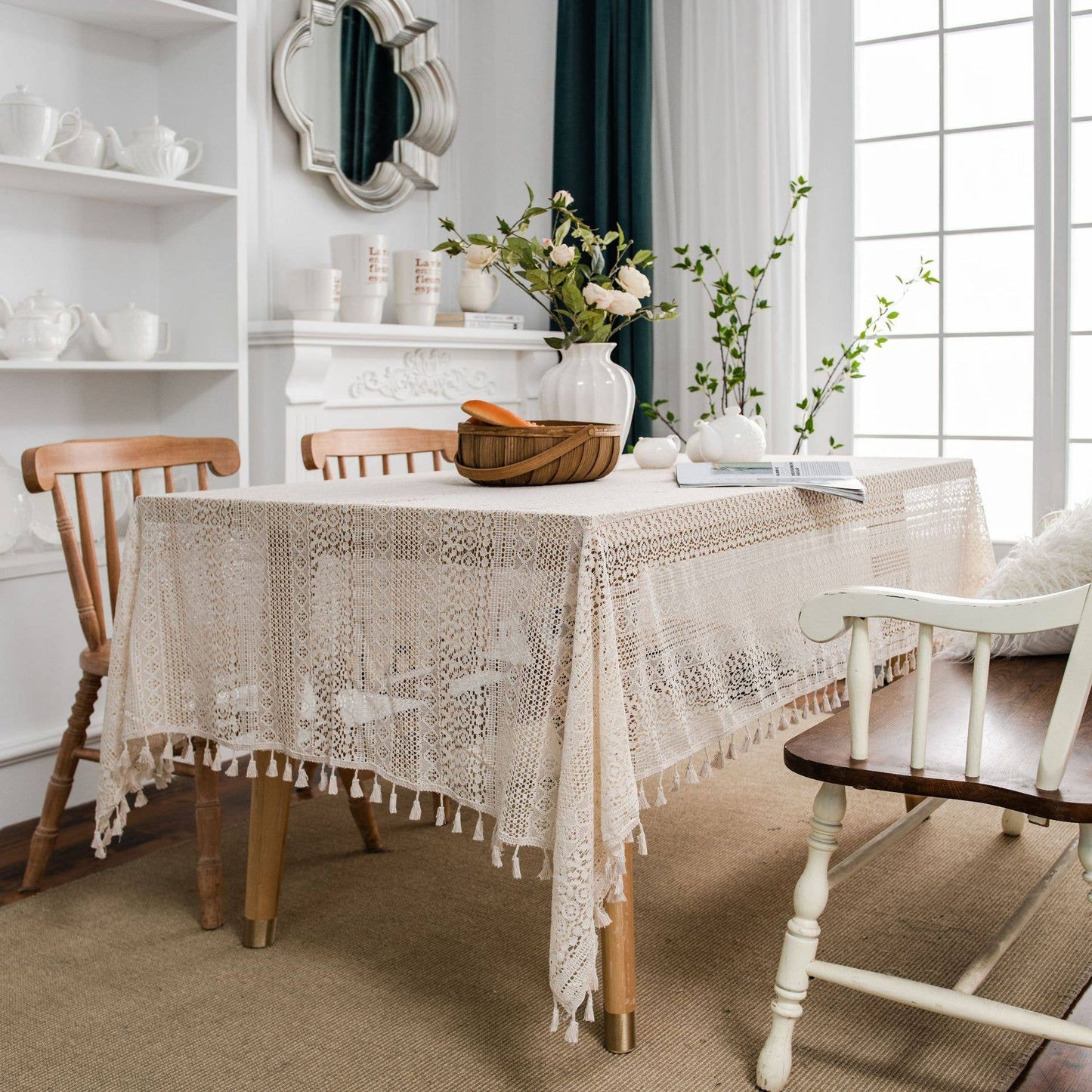 CROCHET HOLLOW TABLECLOTHS WITH TASSELS