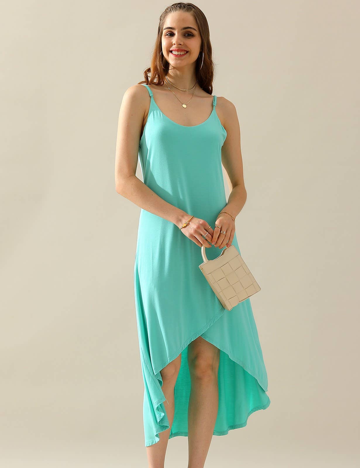 CWDMD822_2 LAYER UNBALANCE HIGH-LOW SKIRT MAXI DRESS