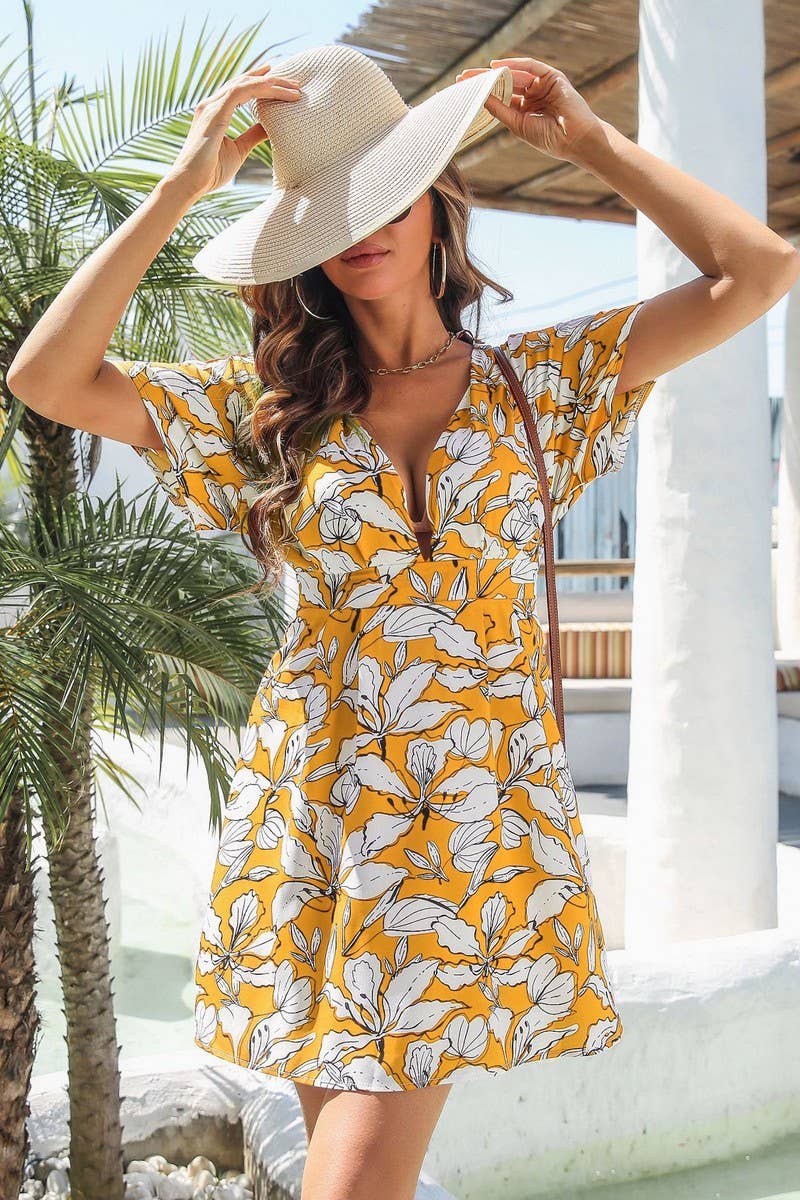 CWDSD2935_DEEP V-NECK BACKLESS RESORT STYLE BEACH DRESS