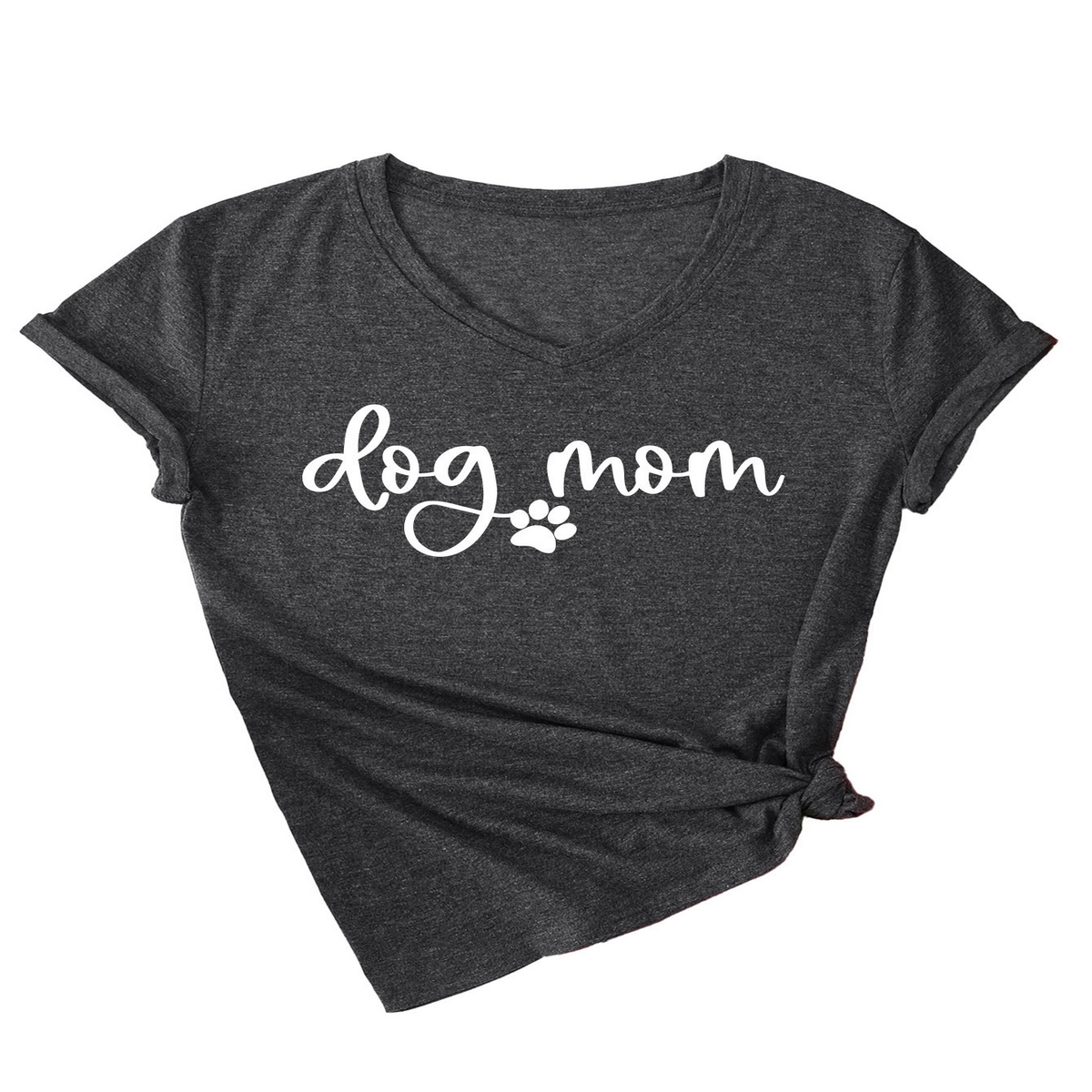 Fashion V-Neck Women's Tee with Dog Letter Print_CWTTS1511
