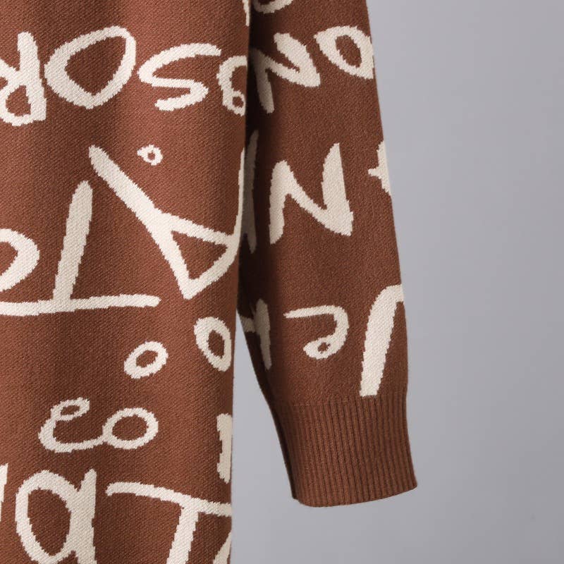 KNIT PULLOVER ALPHABET GRAFFITI WOOLEN DRESS