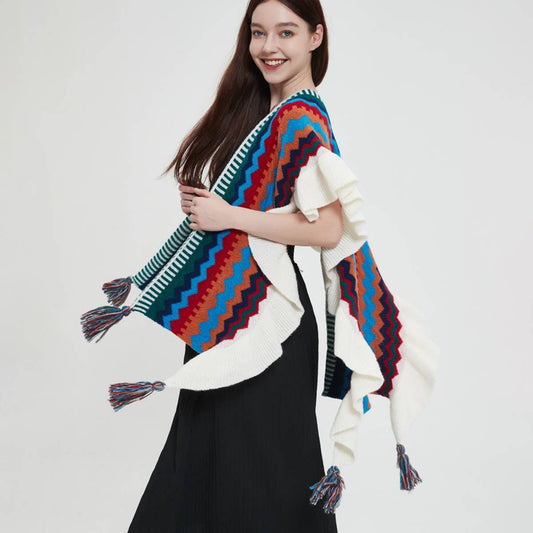 Knit Cape Shawl - Travel Wrap for Fall & Winter