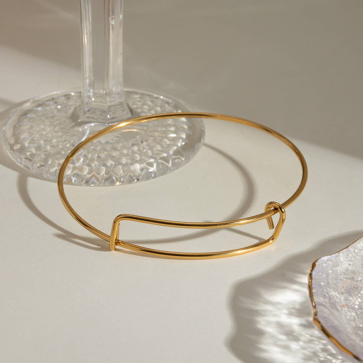 Classic Adjustable 18K Gold Plated Steel Bangle