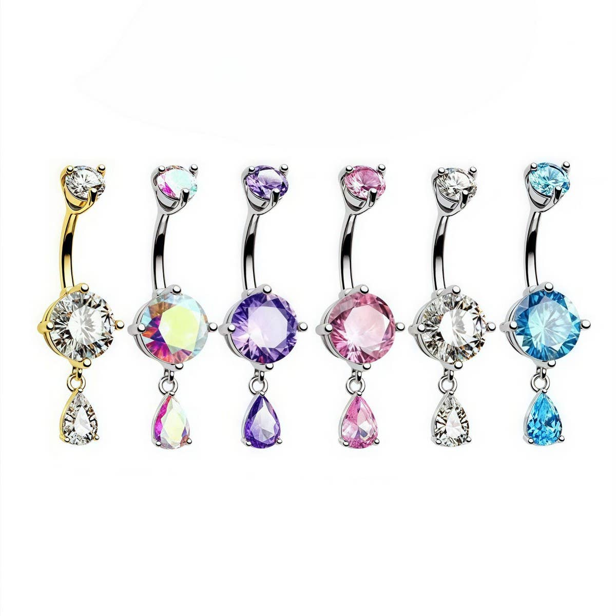 Round & Teardrop CZ Belly Ring in Stainless Steel
