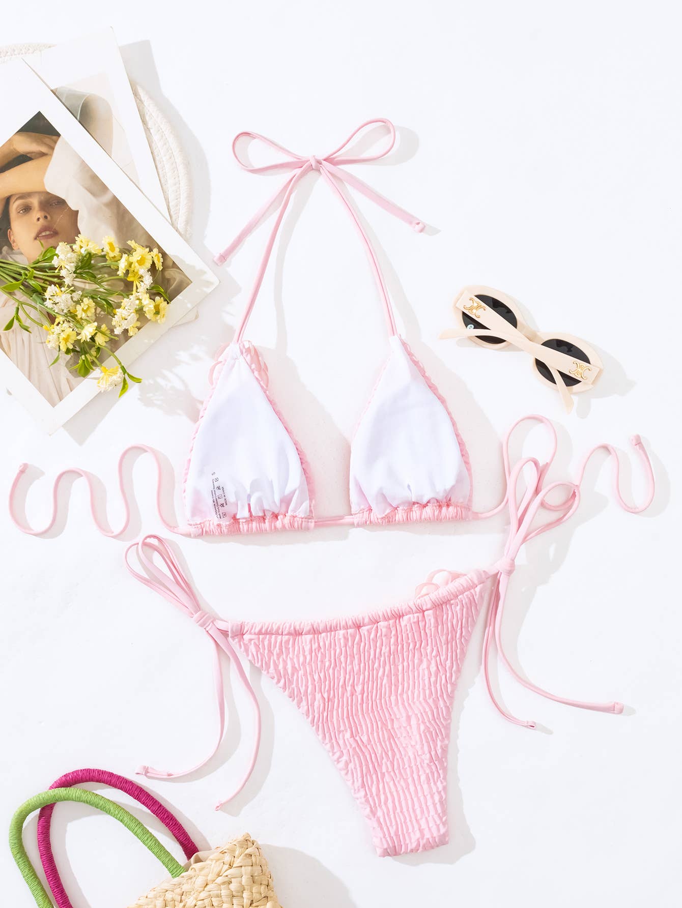 3D Floral Bikini Set - Sexy Triangle Cup Swimsuit_CWMW0687