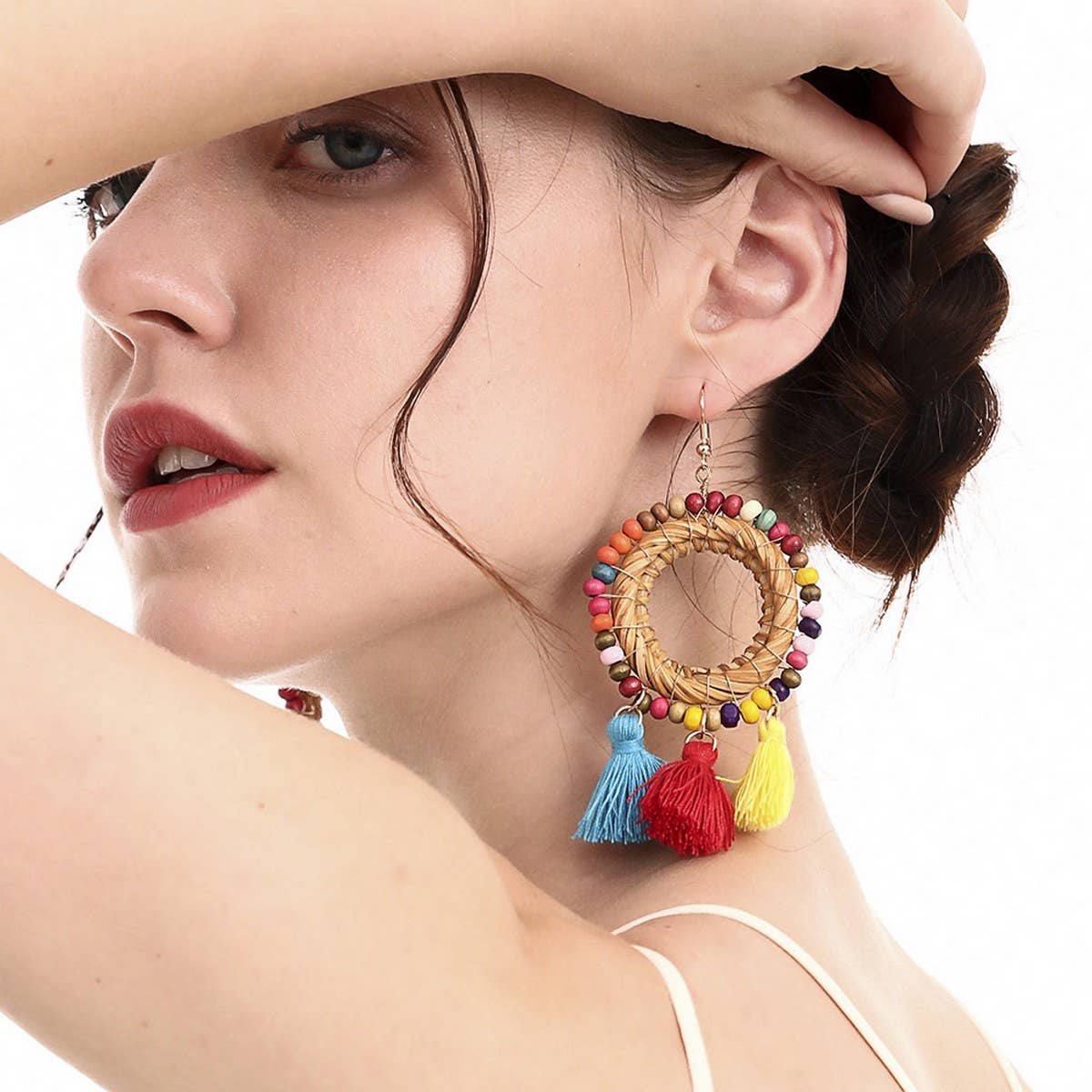 CREATIVE RATTAN TASSEL HAND-WOVEN EARRINGS