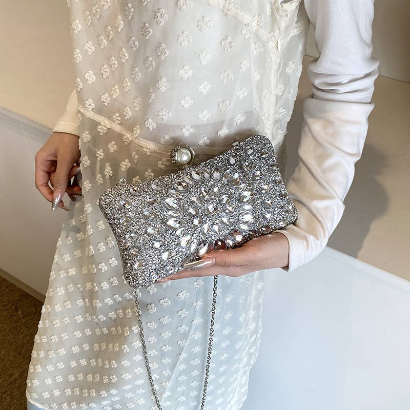 Fashionable colored diamond crossbody chain bag