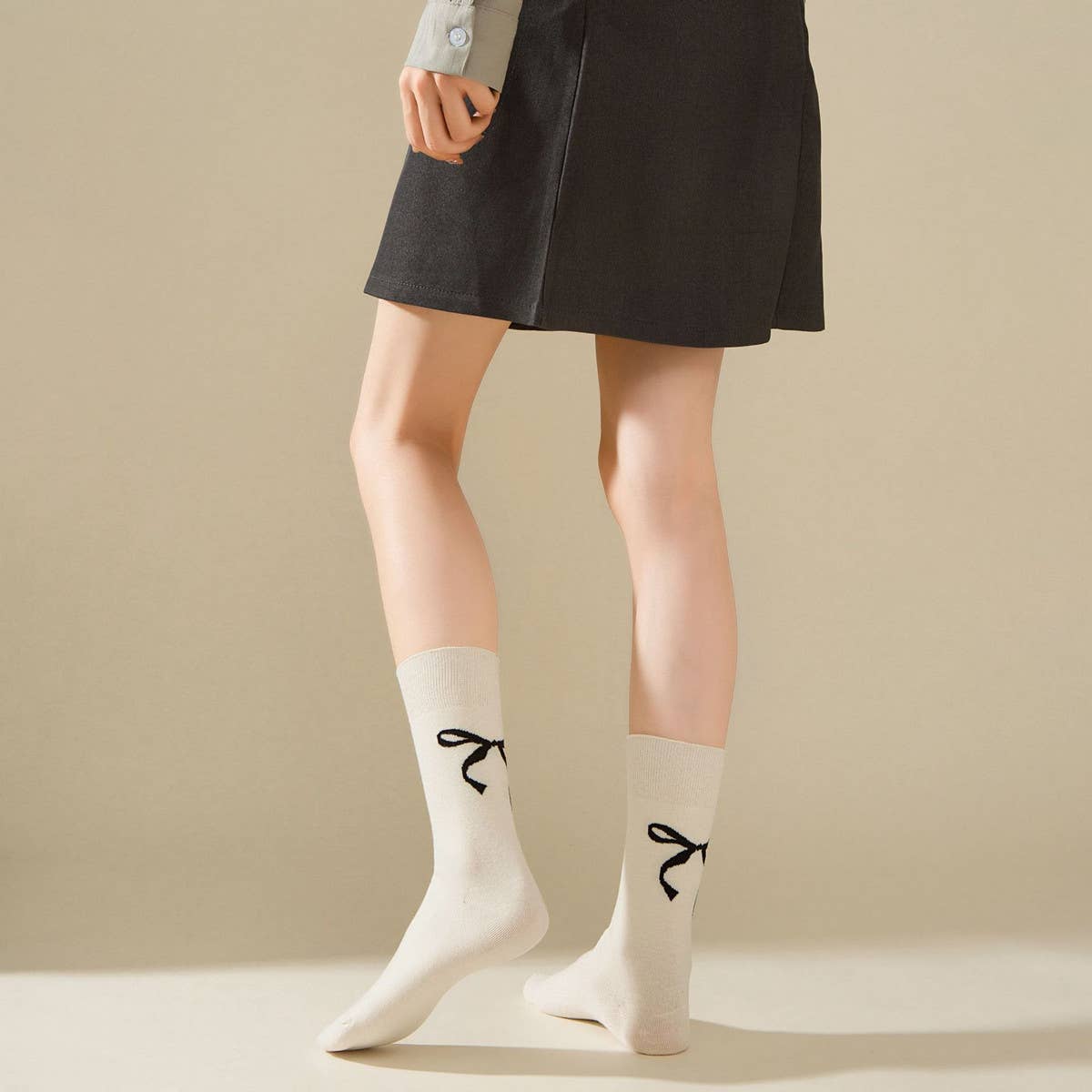 Cotton Bow Print Crew Socks