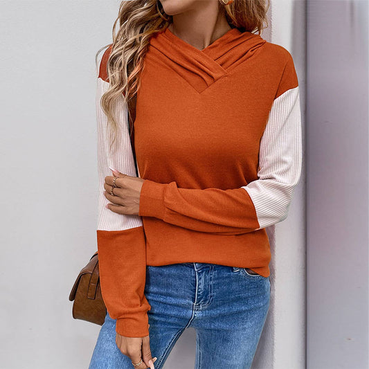 Knit color match color casual fashion hoodie