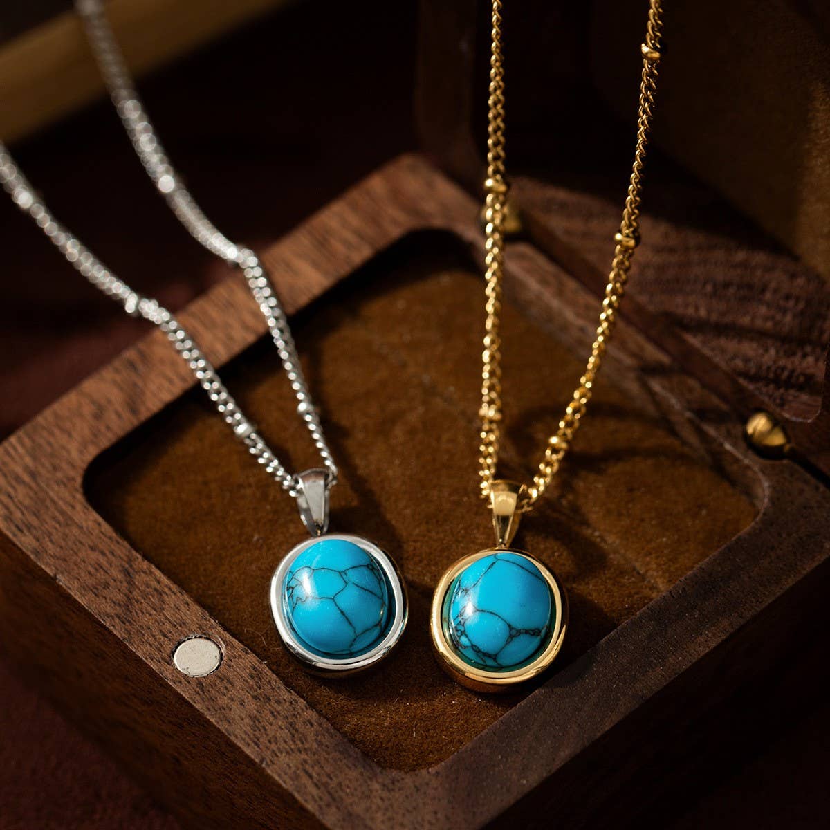 Stainless Steel Fashion Natural Turquoise Necklace_CWMM5699
