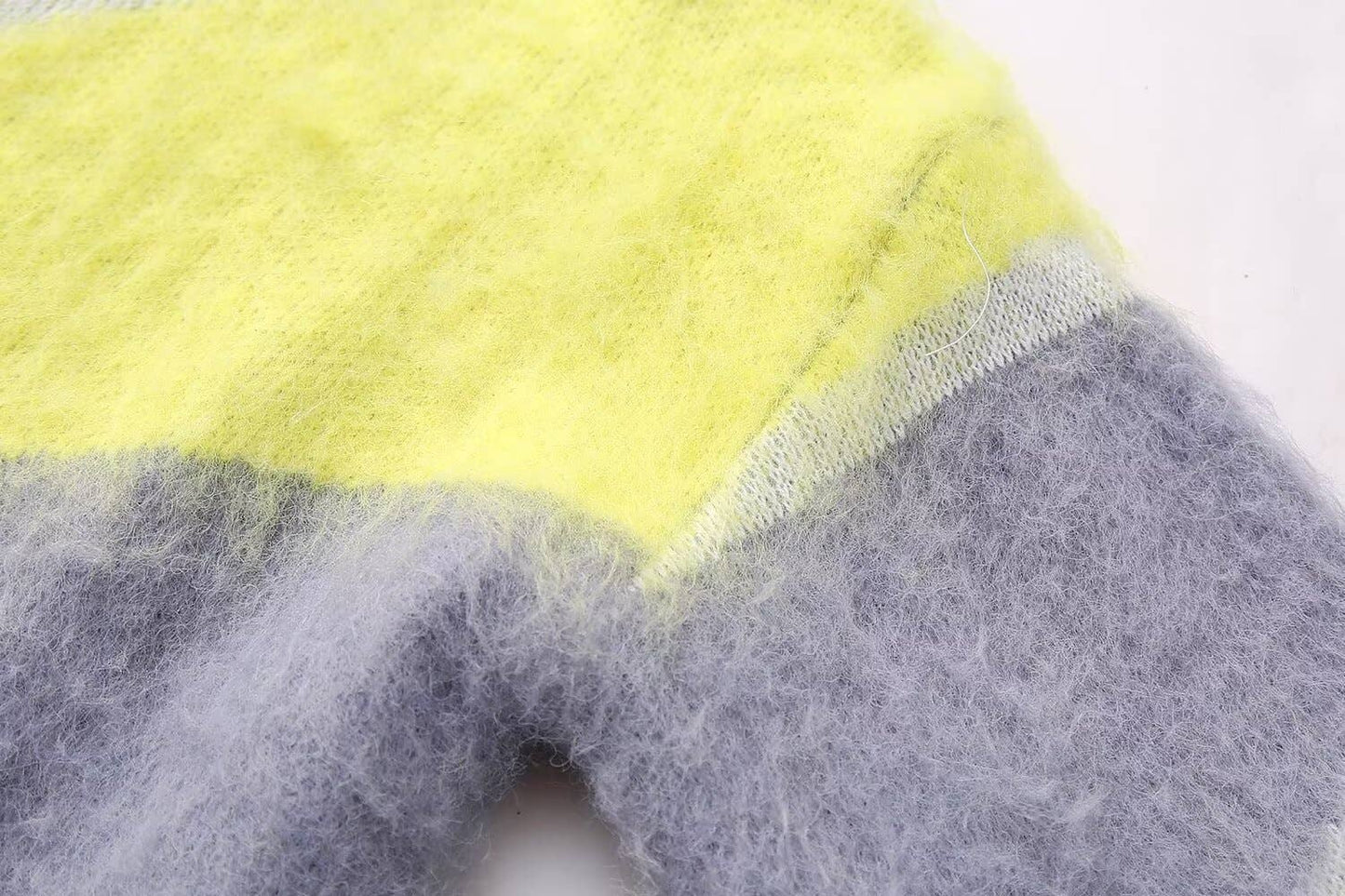 RUFFLED PATCHWORK CREW NECK PULLOVER SWEATER