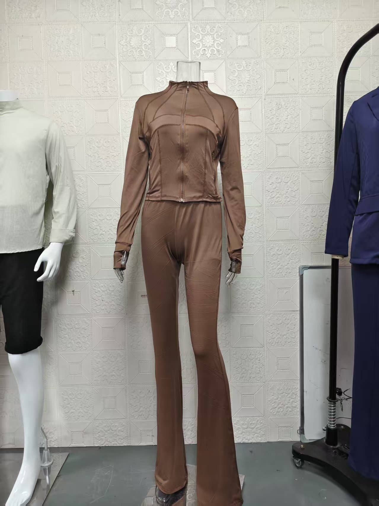 Tight long-sleeved bell bottoms two-piece set