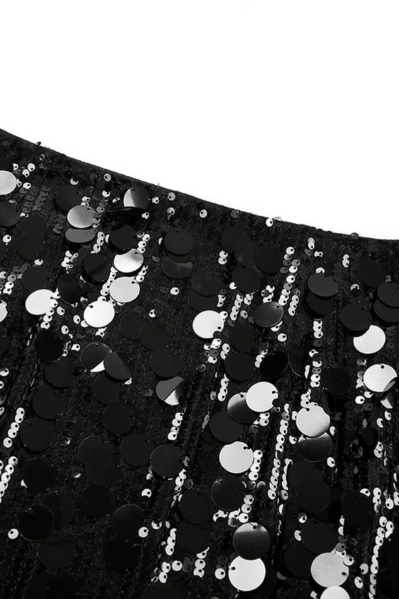 CWBSS0349_HIGH WAIST SOLID COLOR SEQUINED MINI SKIRT
