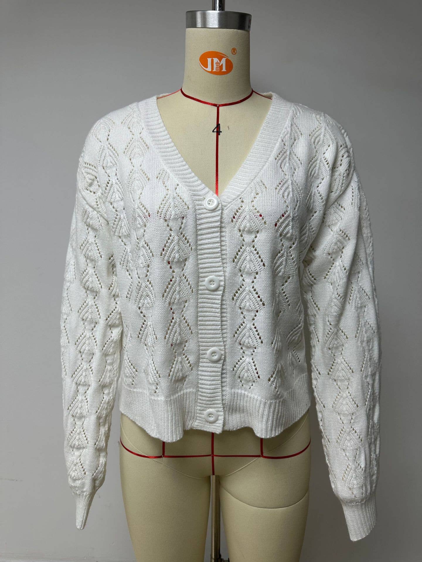 LONG SLEEVE CROCHET V-NECK CARDIGAN