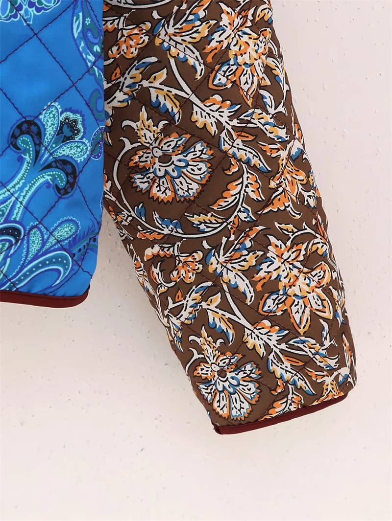 Vintage art style patchwork collared cotton jacket