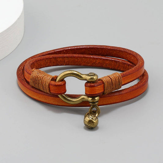 CREATIVE RETRO TWO-CIRCLE MEN'S LEATHER BRACELET