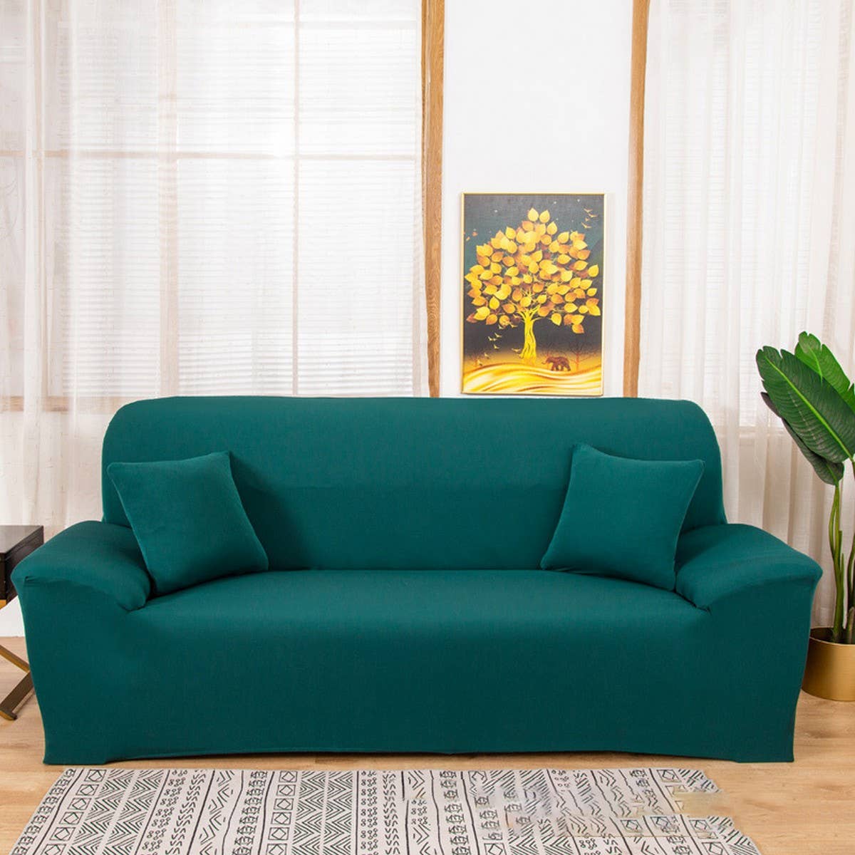 Modern Knit Sofa Cover, Stretch Fit, Solid Color