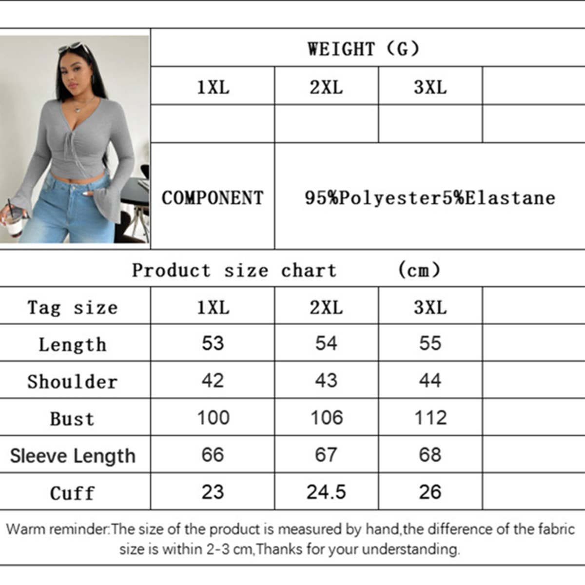 V-neck long-sleeved T-shirt pure slim short top