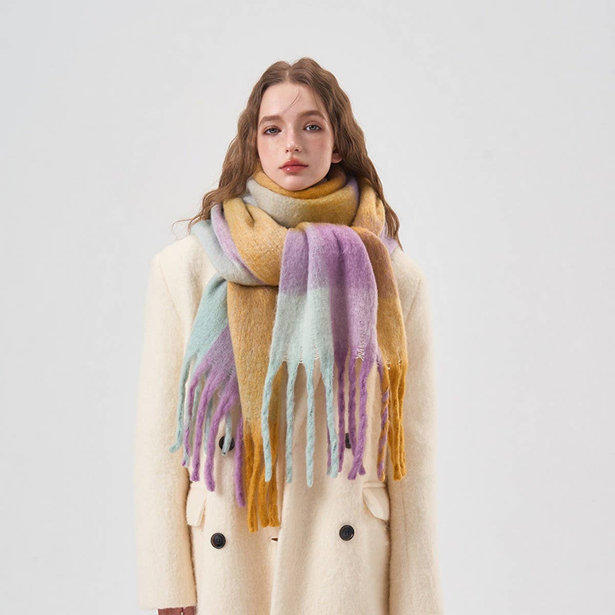 Rainbow Tassel Faux Cashmere Scarf for Winter_CWASC2360