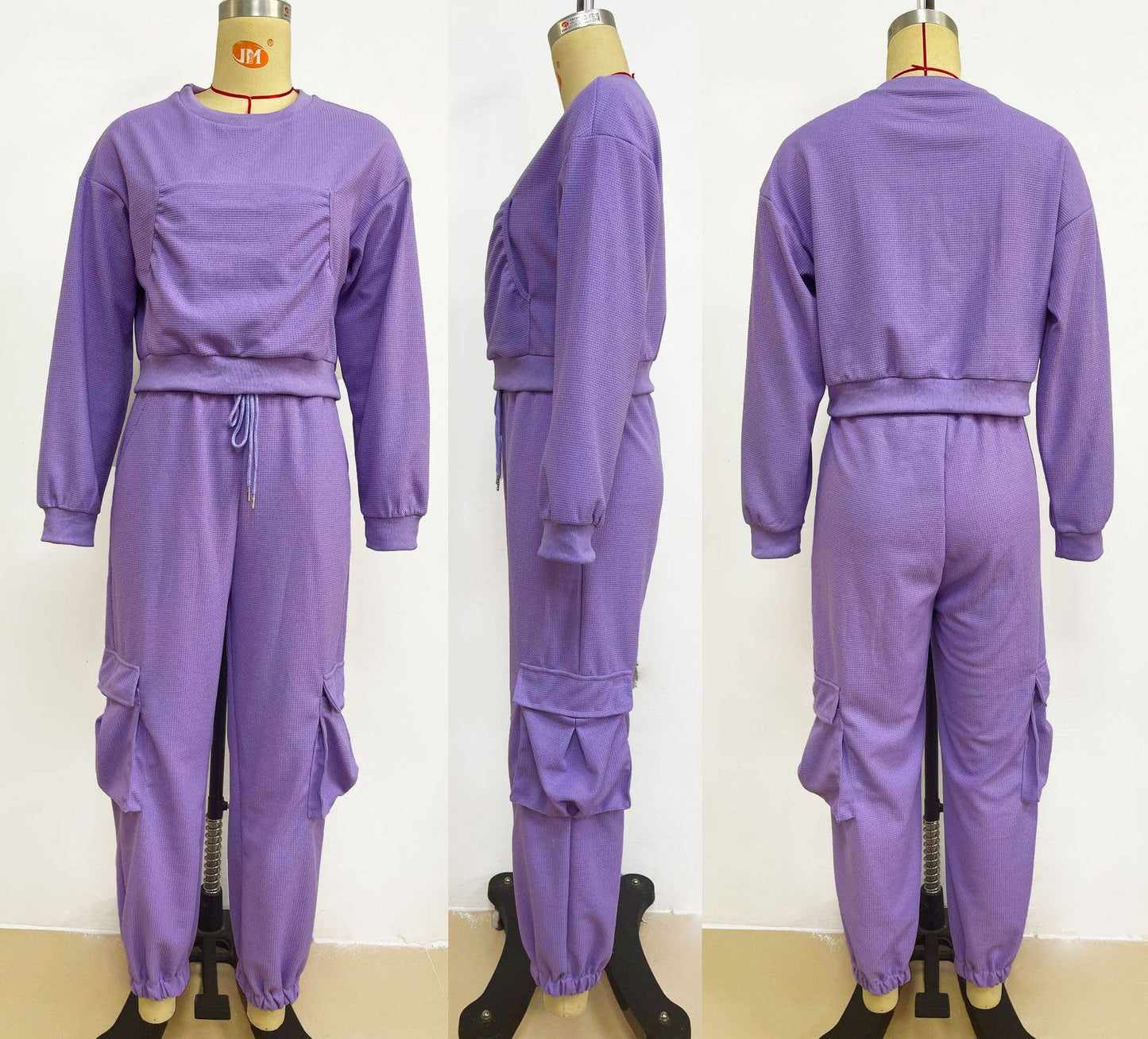 Waffle top and casual tight-fitting trousers set