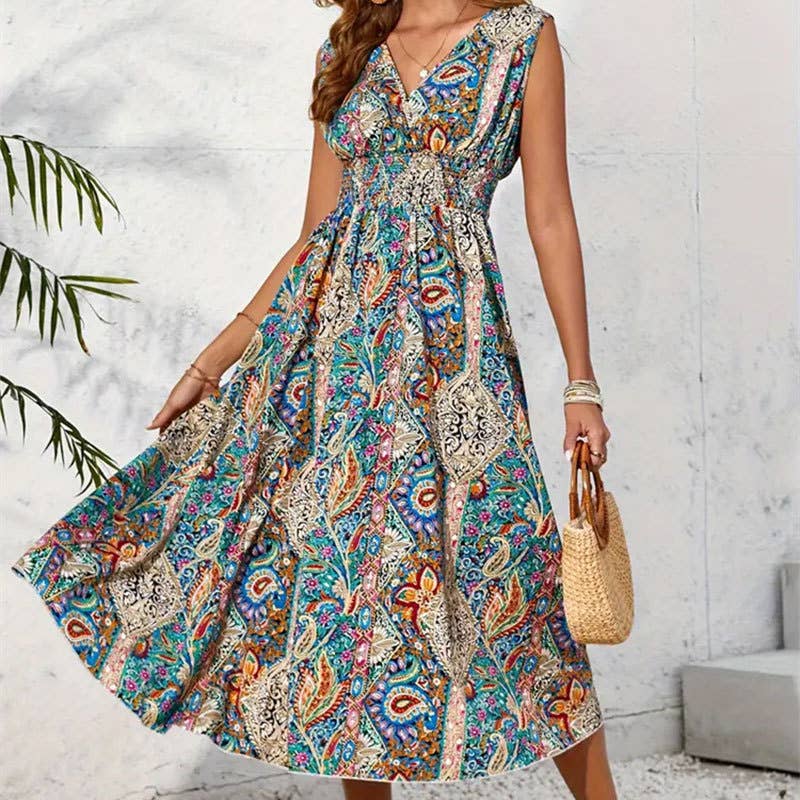 Printed V-neck dress