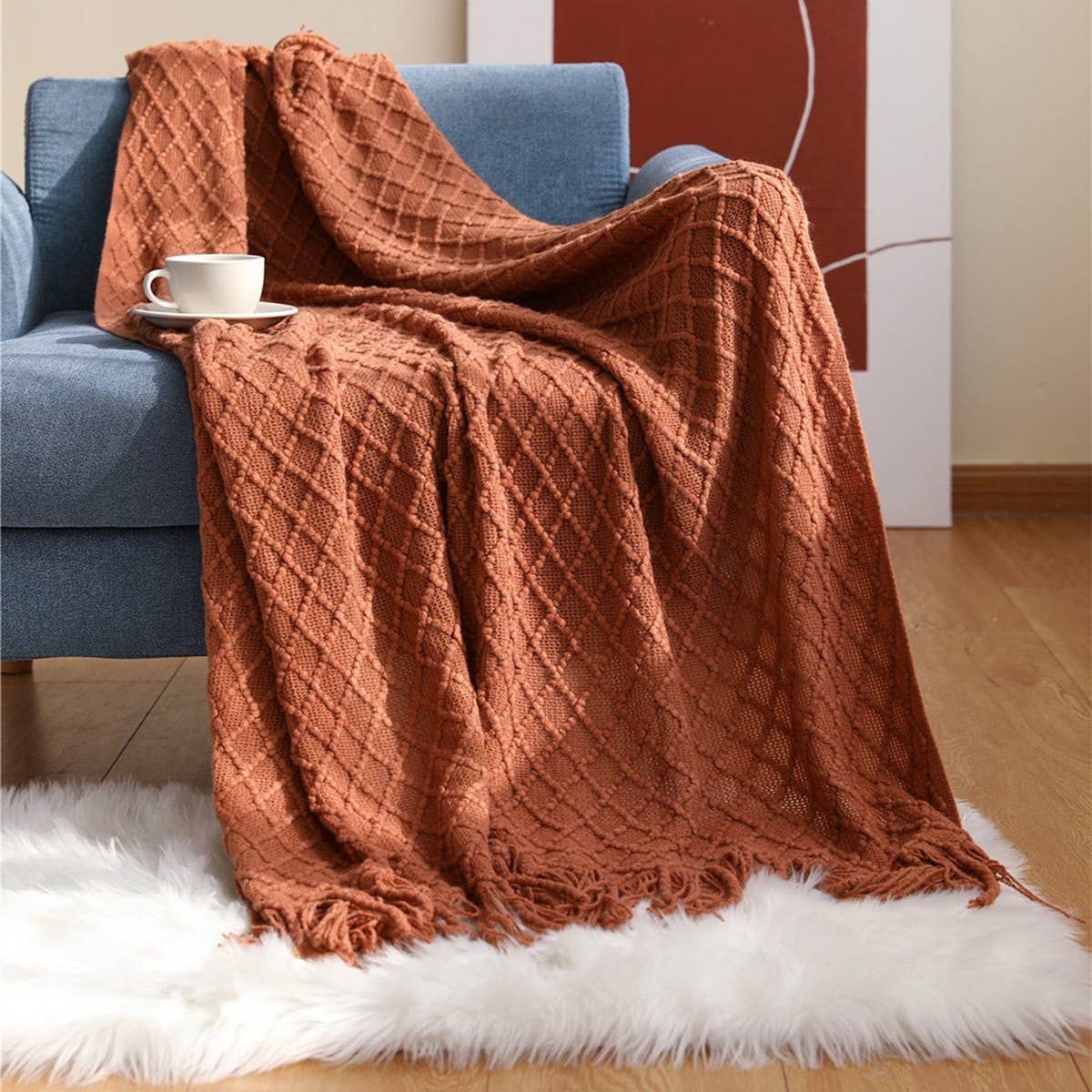 KNITTED SOLID COLOR SOFA BLANKET SHAWL BLANKET