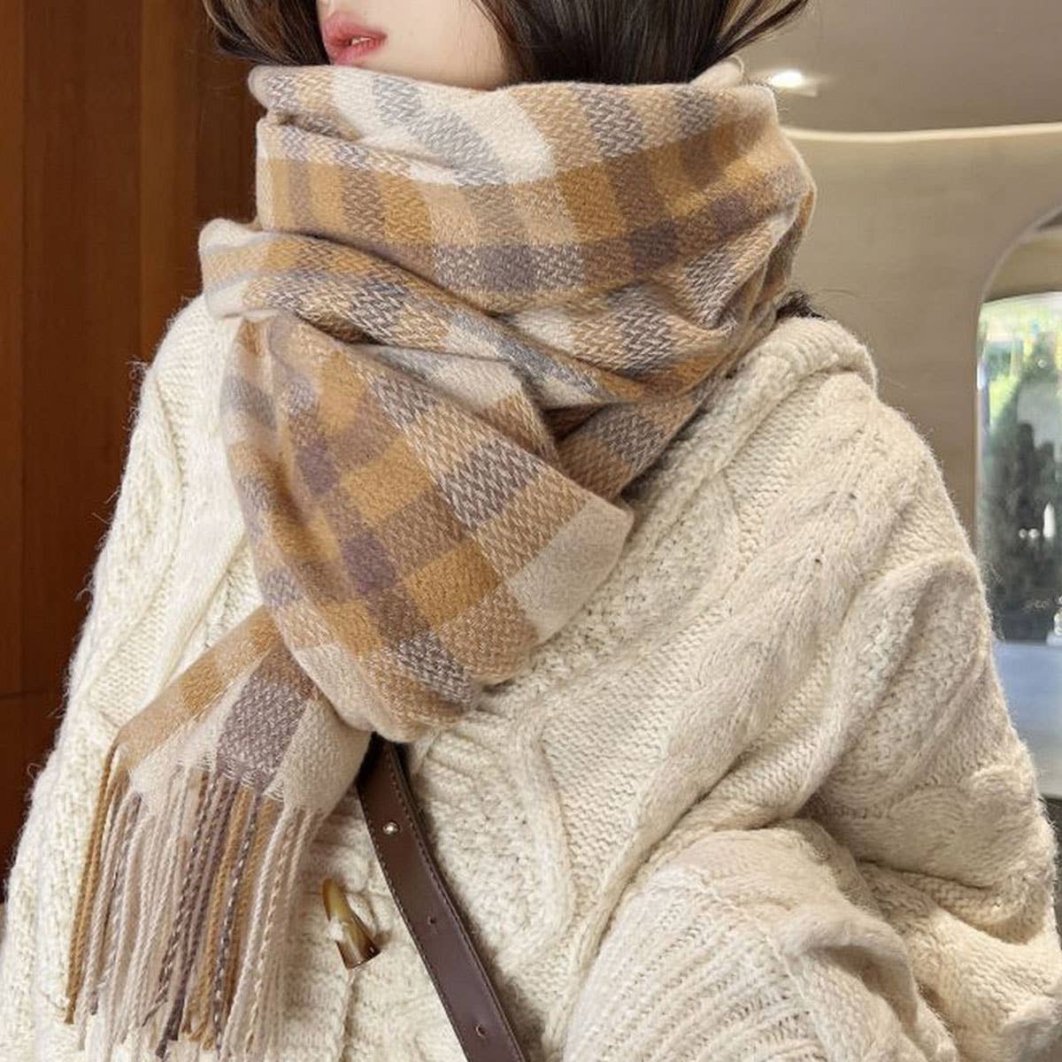 Thick Plaid Shawl Scarf ? Soft Warm Wrap for Women