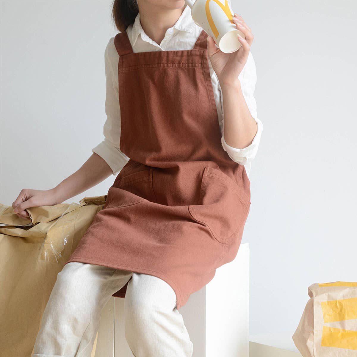 Waterproof Solid Color Linen Aprons with pockets