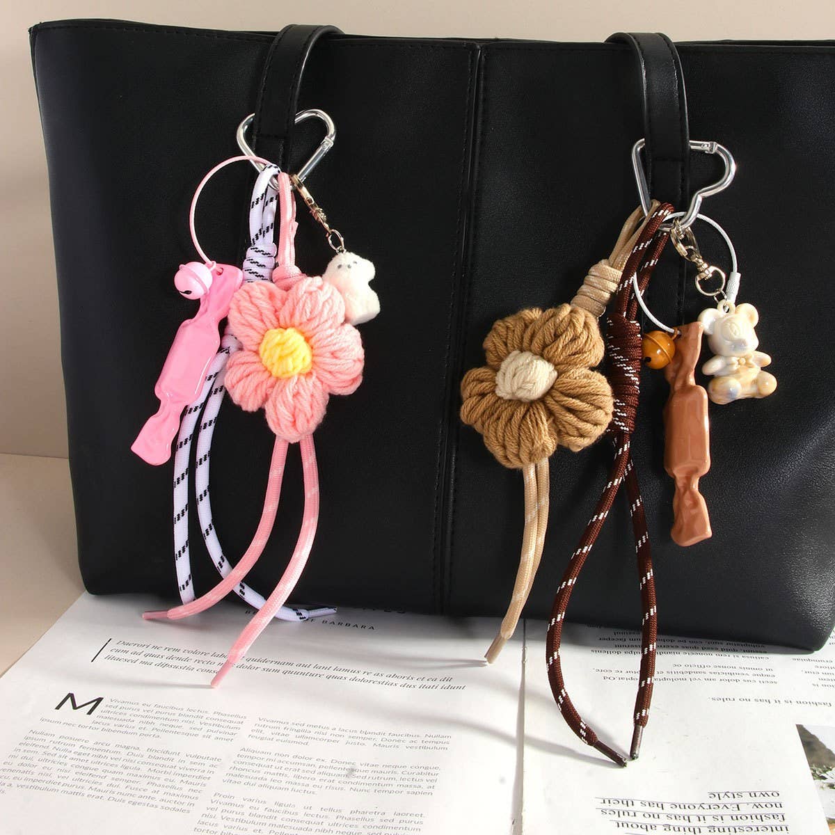 Fashion Crochet Flower Candy Dog Keychain_CWMM7642