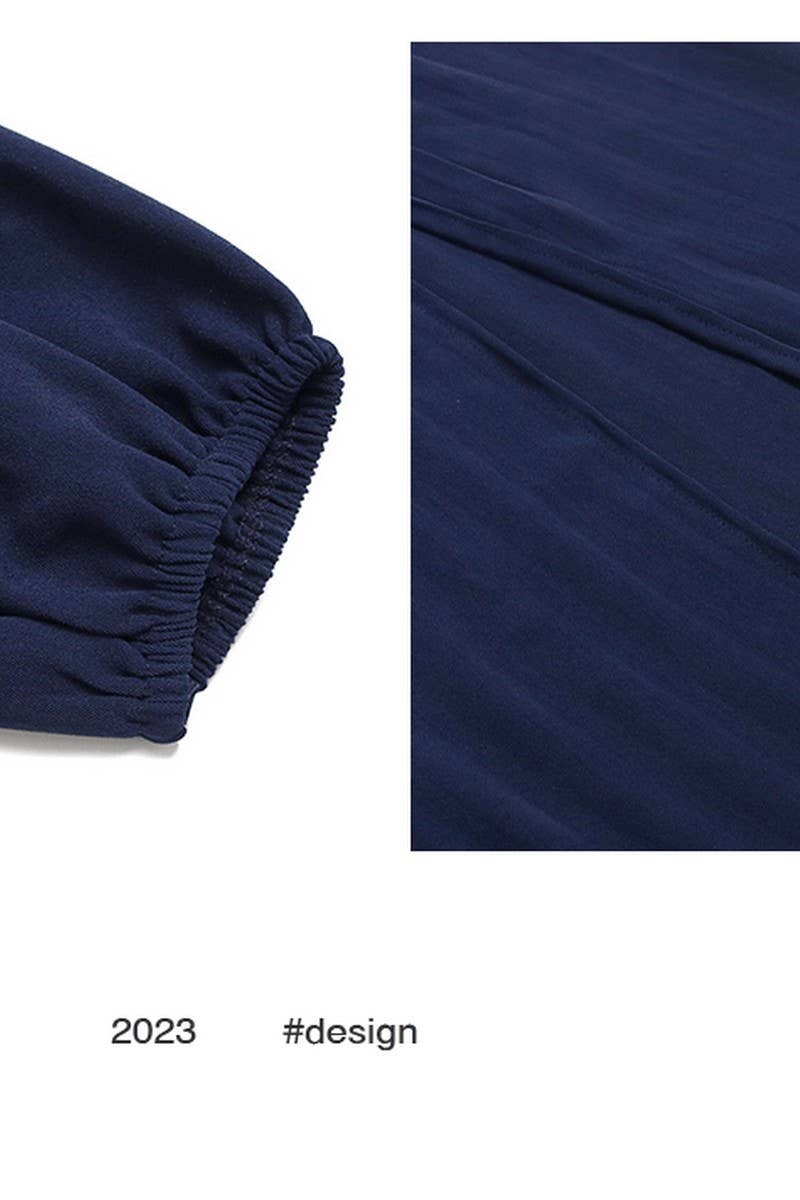 CWDMD3562_SOLID COLOR LONG SLEEVE V-NECK MIDI DRESS