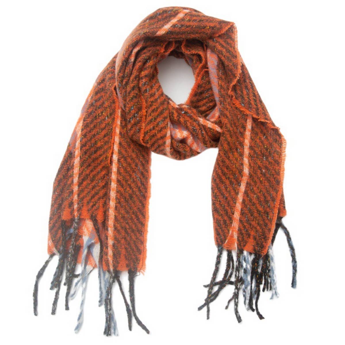 Striped Fringe Scarf ??Winter Knitted Shawl_CWASC0880