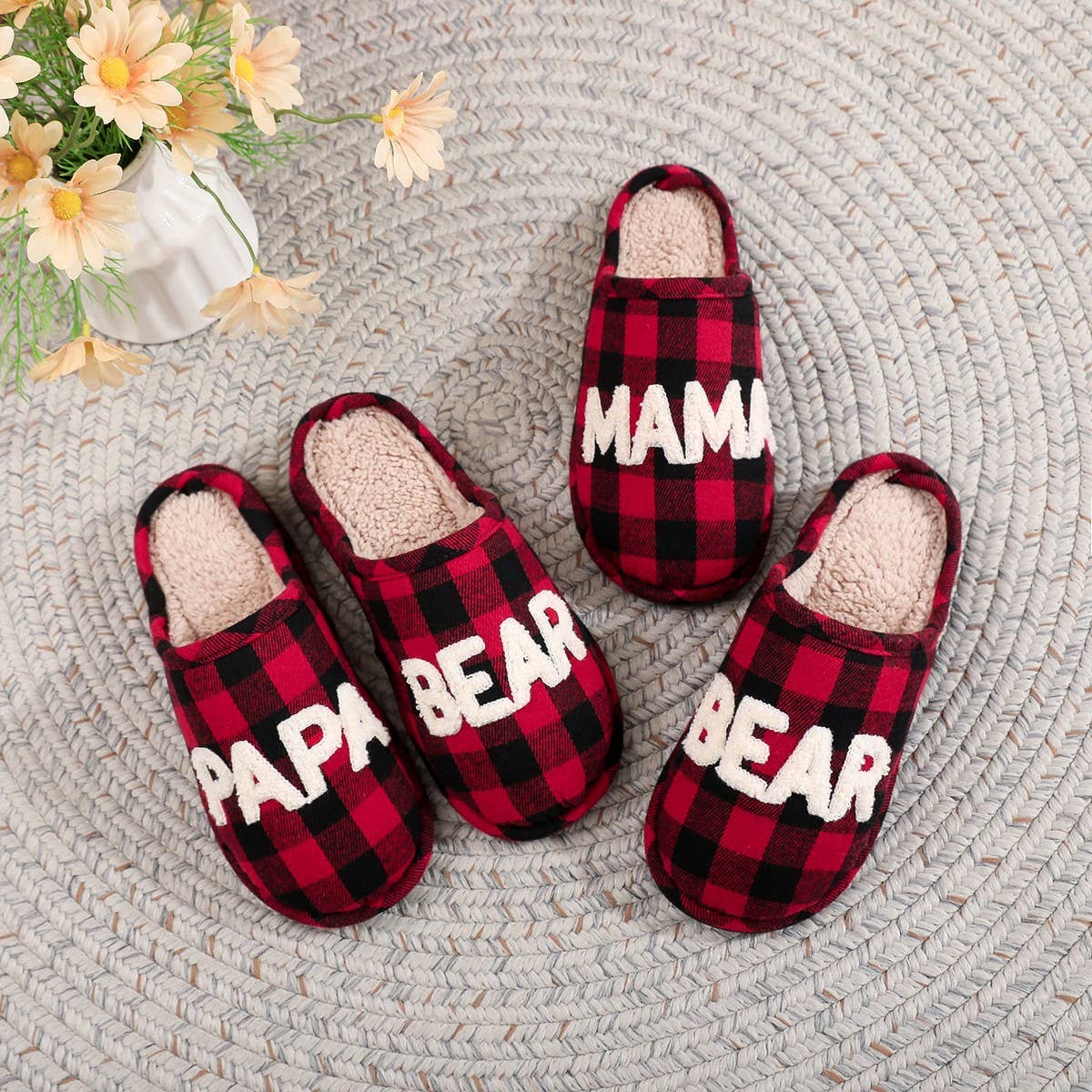 Plaid Christmas Cotton Slippers Winter Warm_CWSHF00226