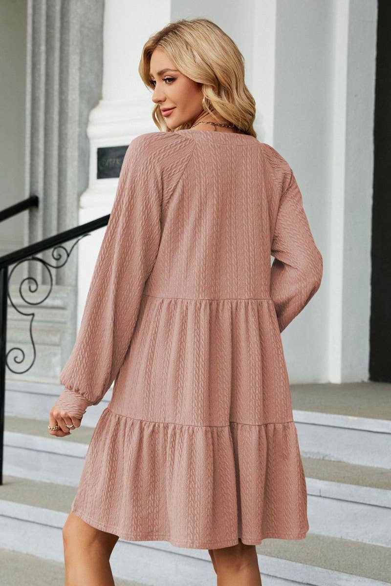 CWDSD6464_AUTUMN WINTER V-NECK LONG-SLEEVED DRESS SHORT