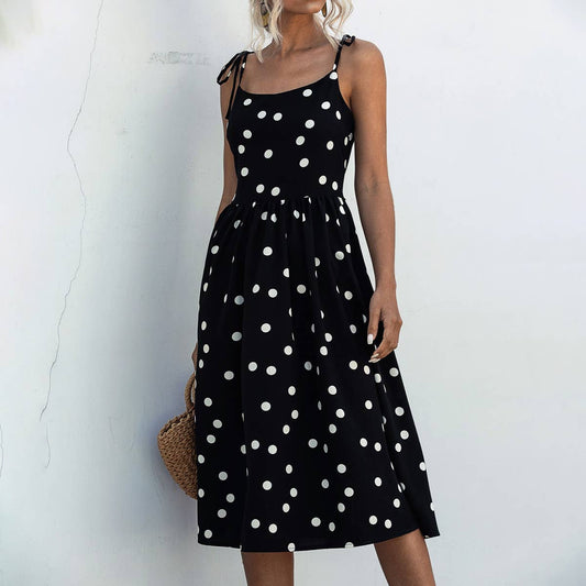 Polka dot backlesstie waist sundress