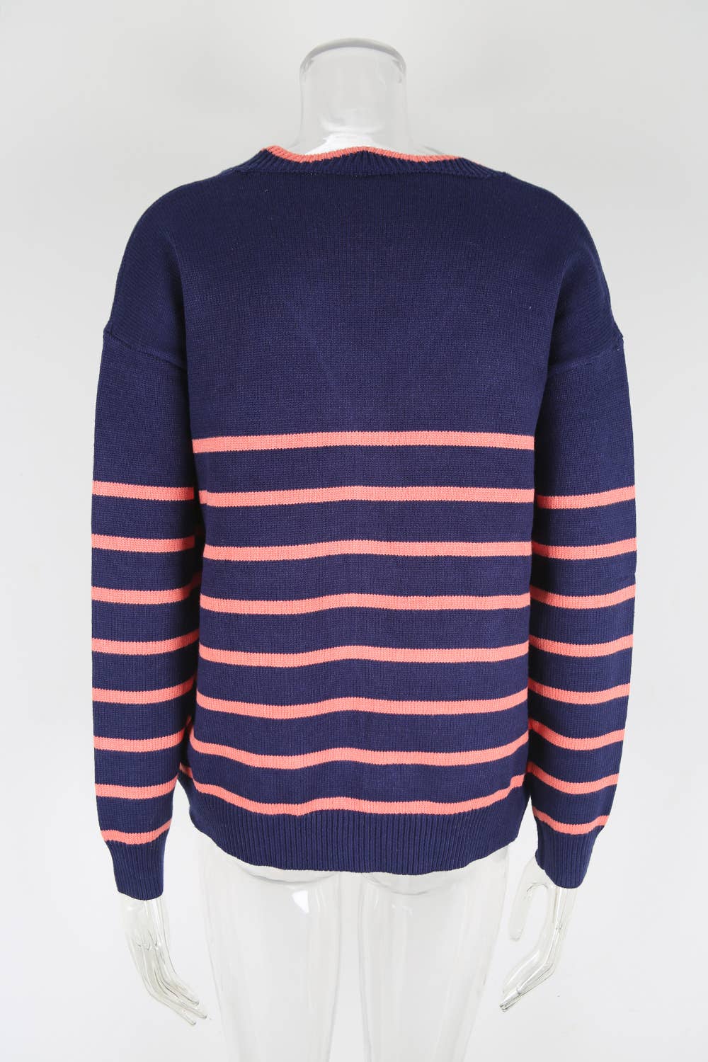 Striped color-blocked loose drawstring cardigan