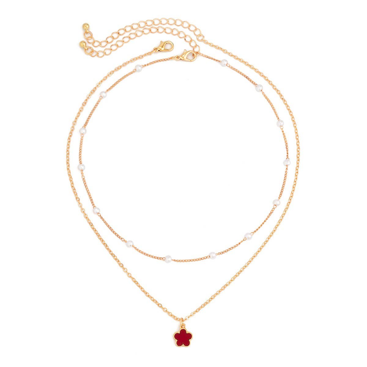 SIMPLE IMITATION PEARL BEADED FLOWER NECKLACE_CWAJE1133