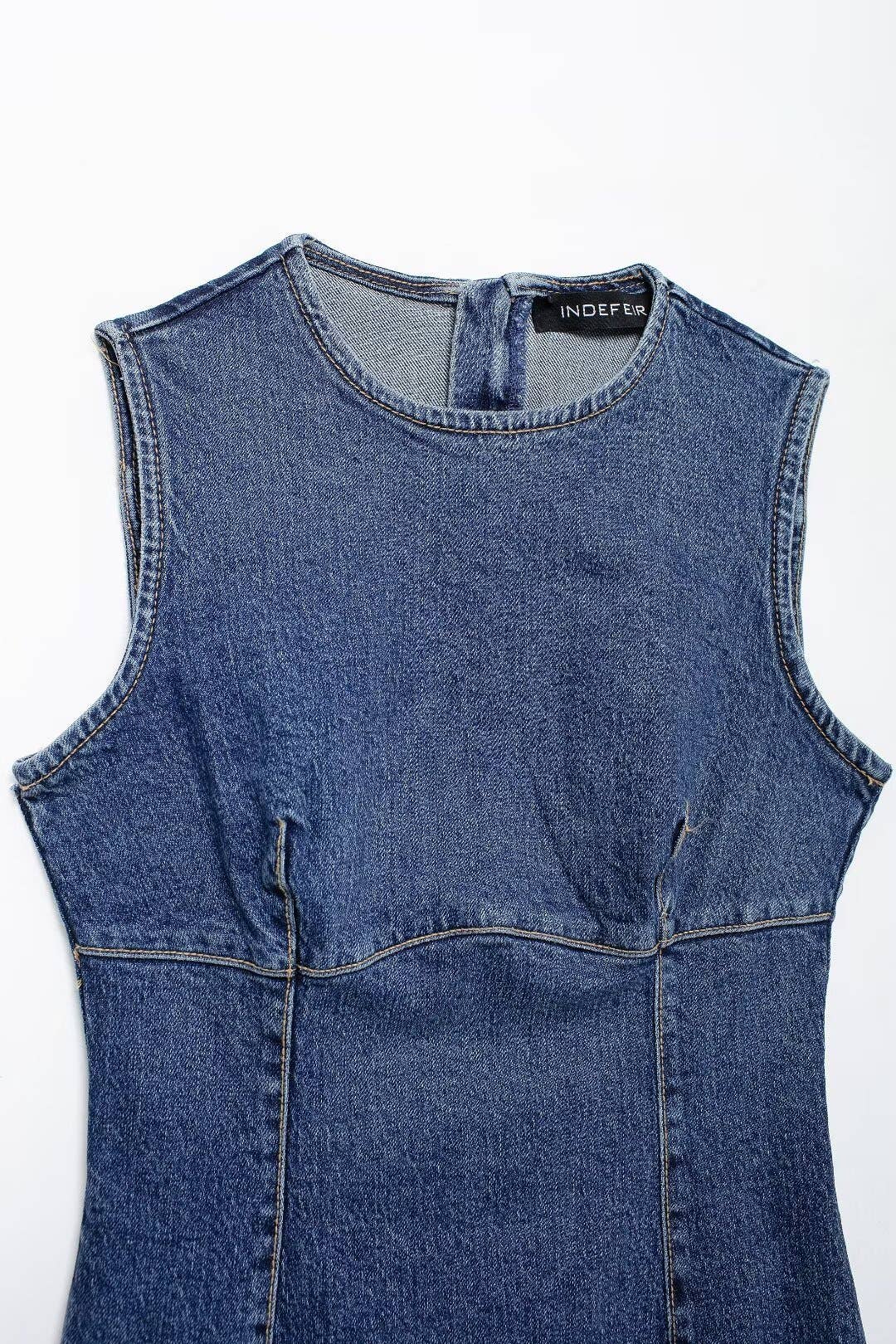 Round-neck versatile short denim dress