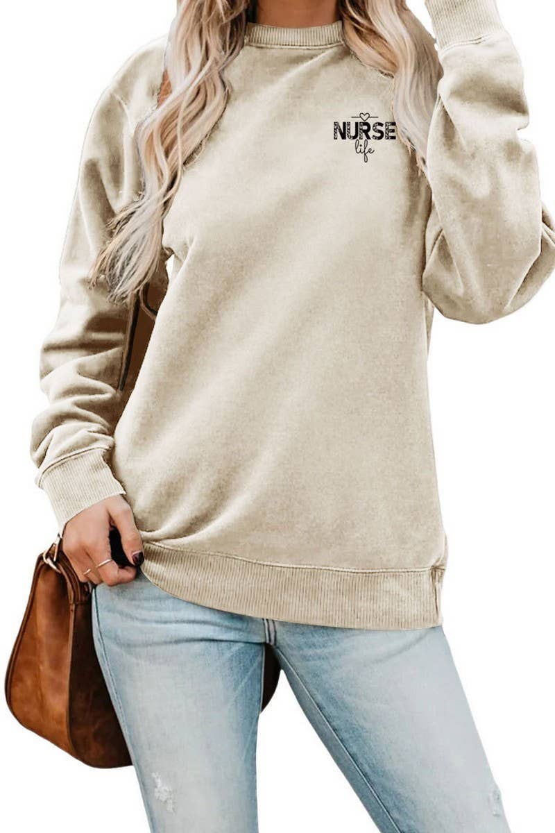 WOMEN NURSE PRINTING RIBBED OVERSIZED PULLOVER_CWTSTL0459