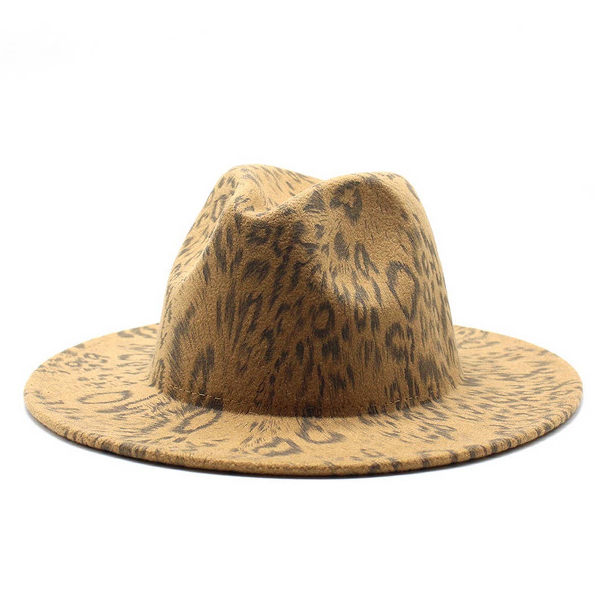 WOOL HAT LEOPARD PRINT HAT WHITE FLAT BRIM JAZZ HAT_CWAH2541