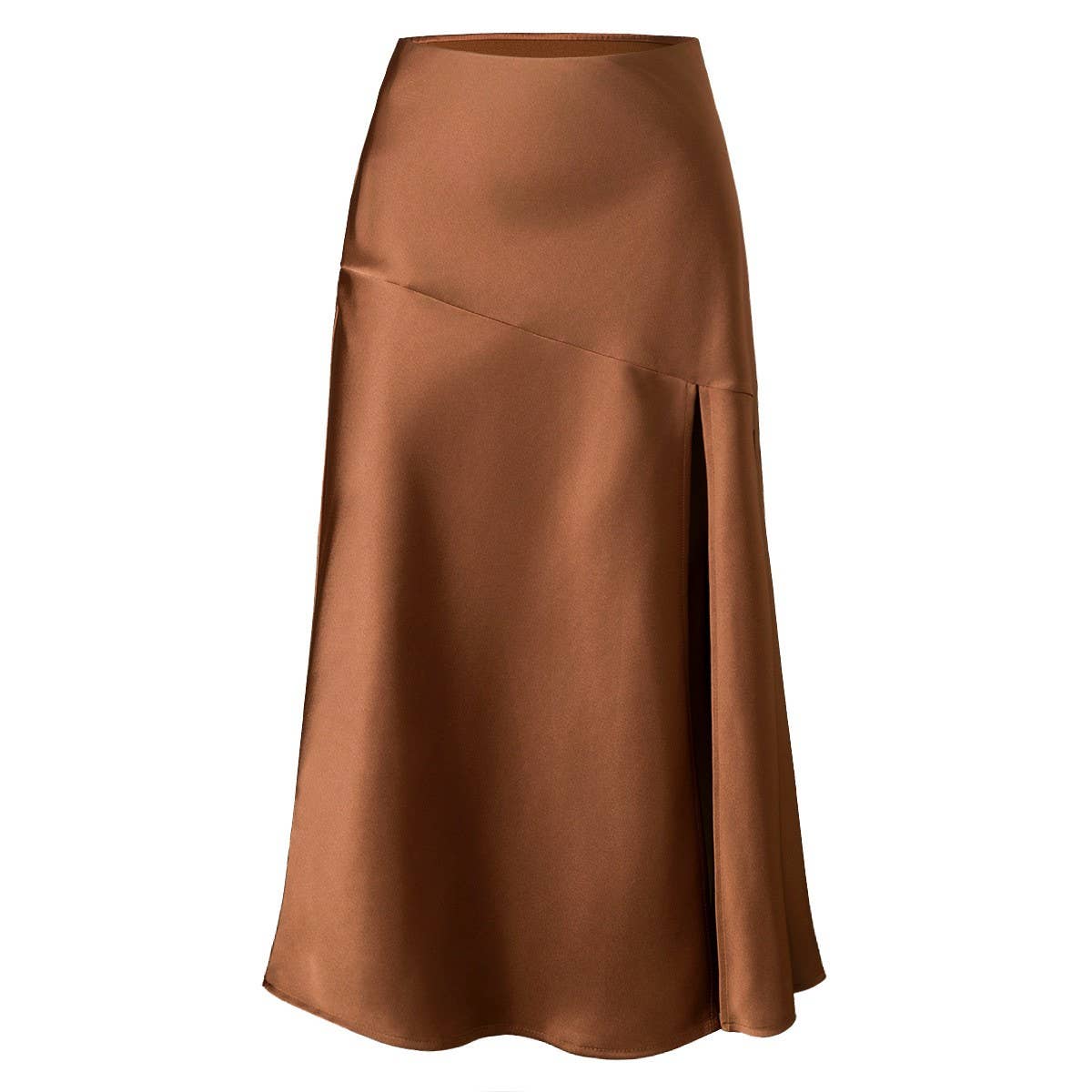 SATIN SKIRT HIGH WAIST ELASTIC SLIT LONG SKIRT
