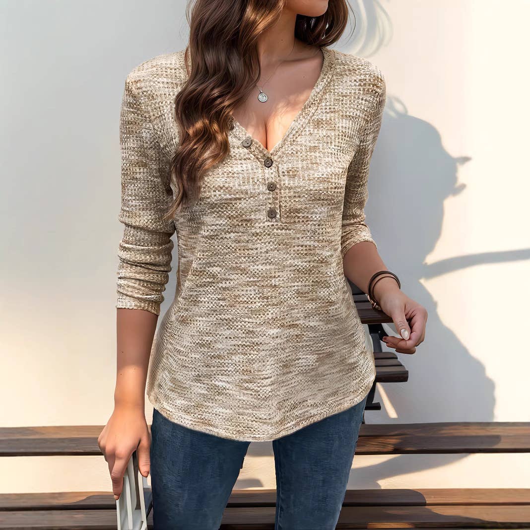 WOMEN'S LONG SLEEVE V-NECK SOLID COLOR T-SHIRT