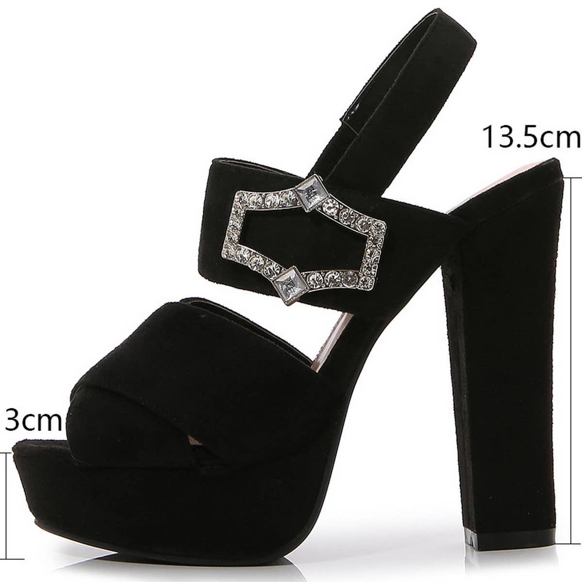 BLACK BUCKLE OPEN TOE CHUNKY HIGH HEELS_CWSHH0131