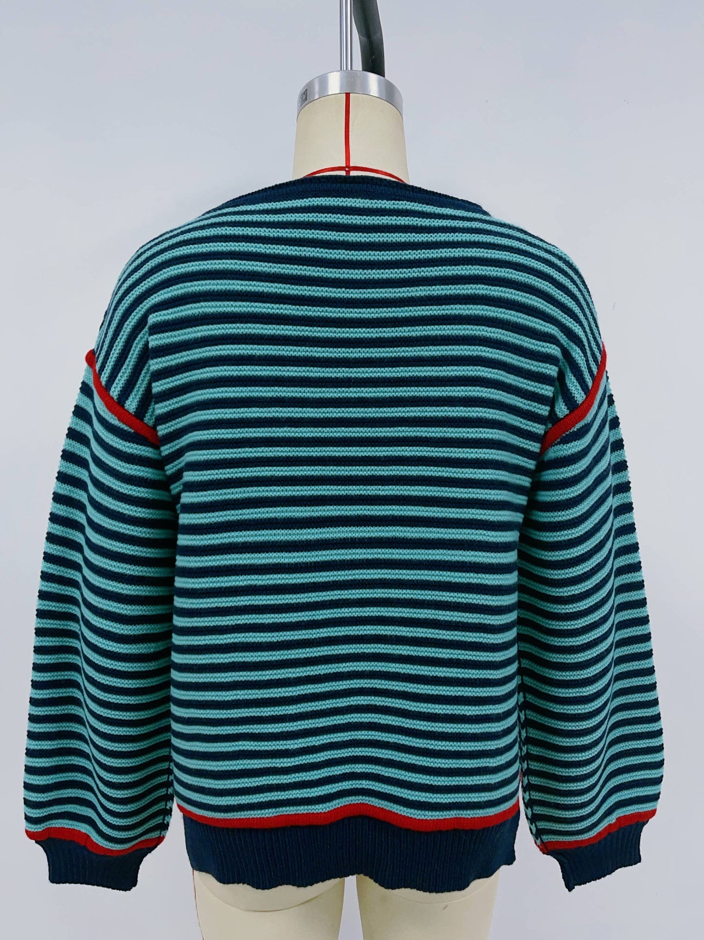 Striped round-neck loose long-sleeved sweater